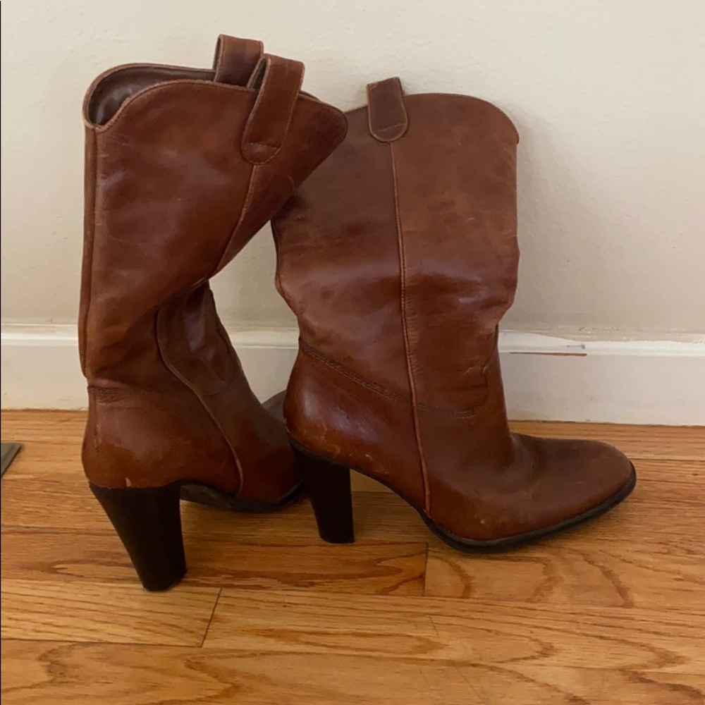 MIA Brown Leather High Heel Boots Mid Calf
